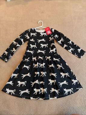Girls' Winter Water Factor Black Cat Print Long-Sleeve Dress NWT